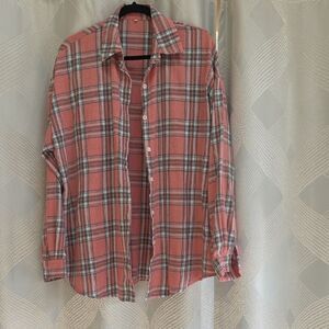 Women's Plaid Button-Down Shirt - Pink and Gray
